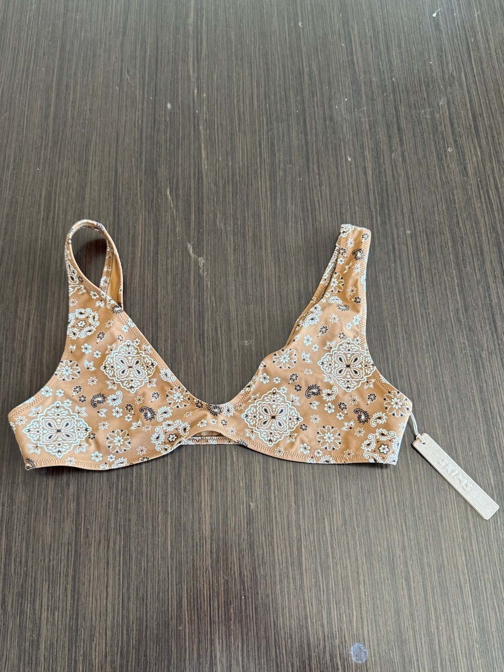 NWT Skims Plunge Bikini Top in Almond Bandana - Picture 2 of 9
